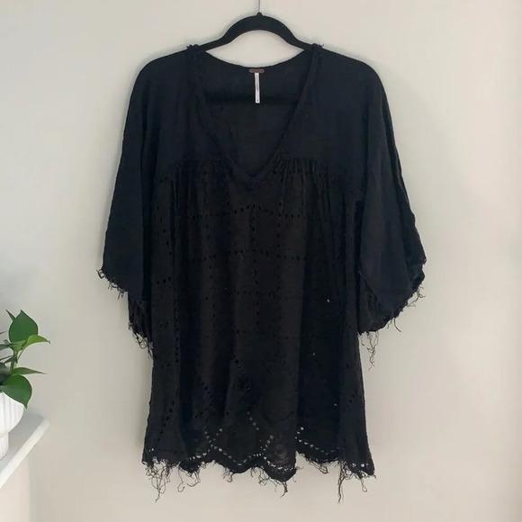 Free People Boho Peasant Top Blouse Shirt Summer Loving Slouchy Oversized Lace - Picture 5 of 9